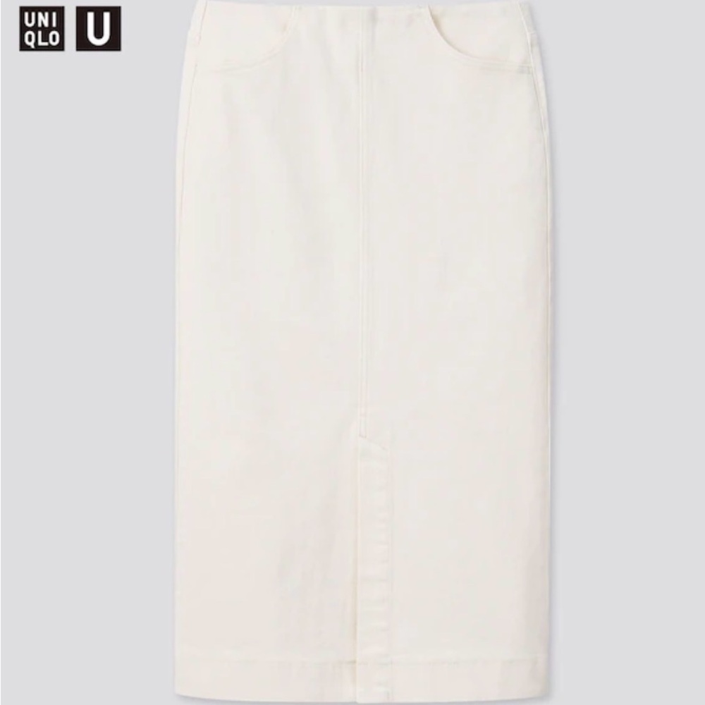 UNIQLO U Women's Cream Straight Denim Jeans Midi Skirt Sz 10